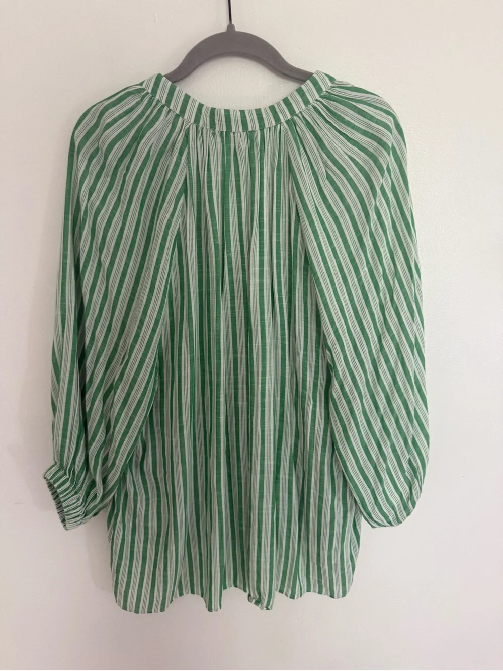 Tuckernuck Mint and White Striped Tie-Neck Blouse